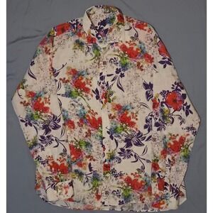 Patrick James Floral Design Mens XL Long Sleeve Linen Button Dress Shirt
